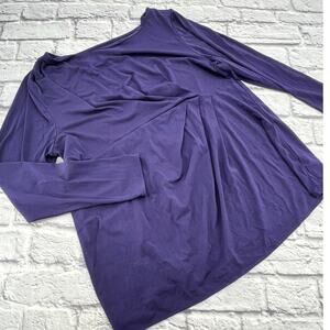 LANE BRYANT Women's Pleated Long Sleeve Blouse 18/20 Purple Stretch Jersey